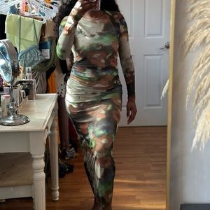 Zara Multicolor Camouflage Midi Dress